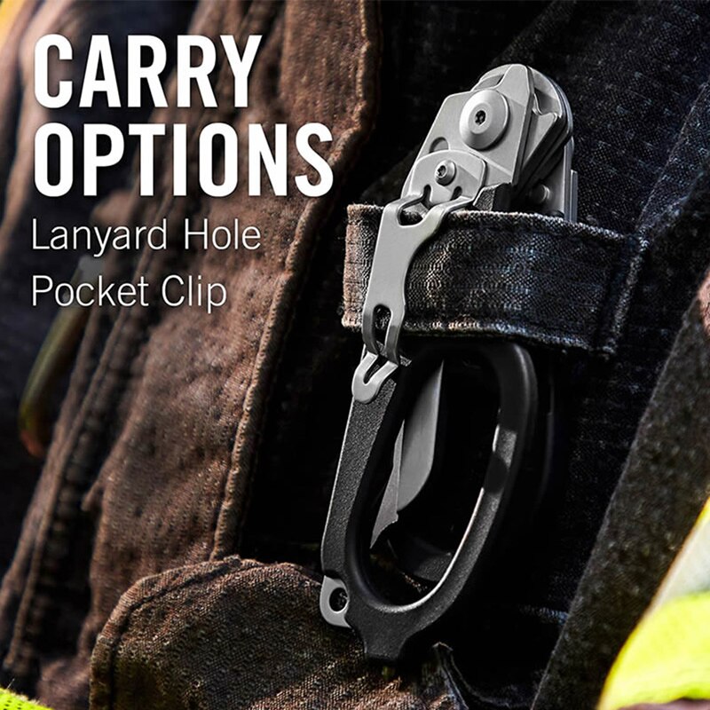 Tijeras multifunción Raptor para responder a emergencias, con cortador de Correa y interruptor de vidrio negro, con martillo de seguridad,