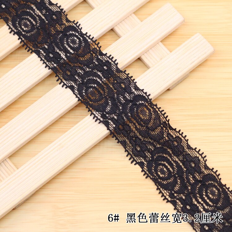 Elastic Bands More Floral Edge 1 meters/lot Stretch Trim Lace Ribbon Trimming Home Clothing Embroidered Craft Ornaments: 32mm black