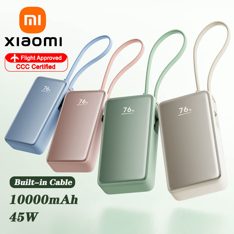 XIAOMI Power Bank 10000mAh 45W with Built‑in USB‑C Cable Two-way Fast Charge & LCD Display Portable Charger for iphone 16 15 pro