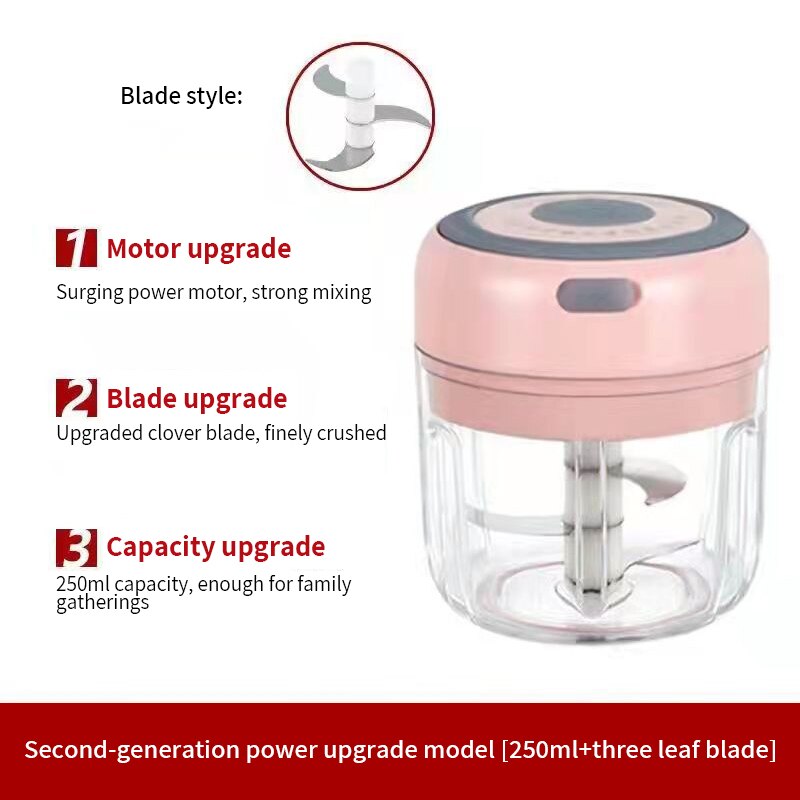 Mini Electric Garlic Presses Wireless Electric Garlic Masher Pink Green Garlic Press Household Garlic Masher Kitchen Tools: 250ML-Pink