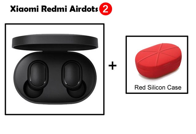 Original Xiaomi Redmi Airdots 2 TWS Bluetooth Earphone Stereo bass BT 5.0 Eeadphones With Mic Handsfree Earbuds AI Control: add Red case