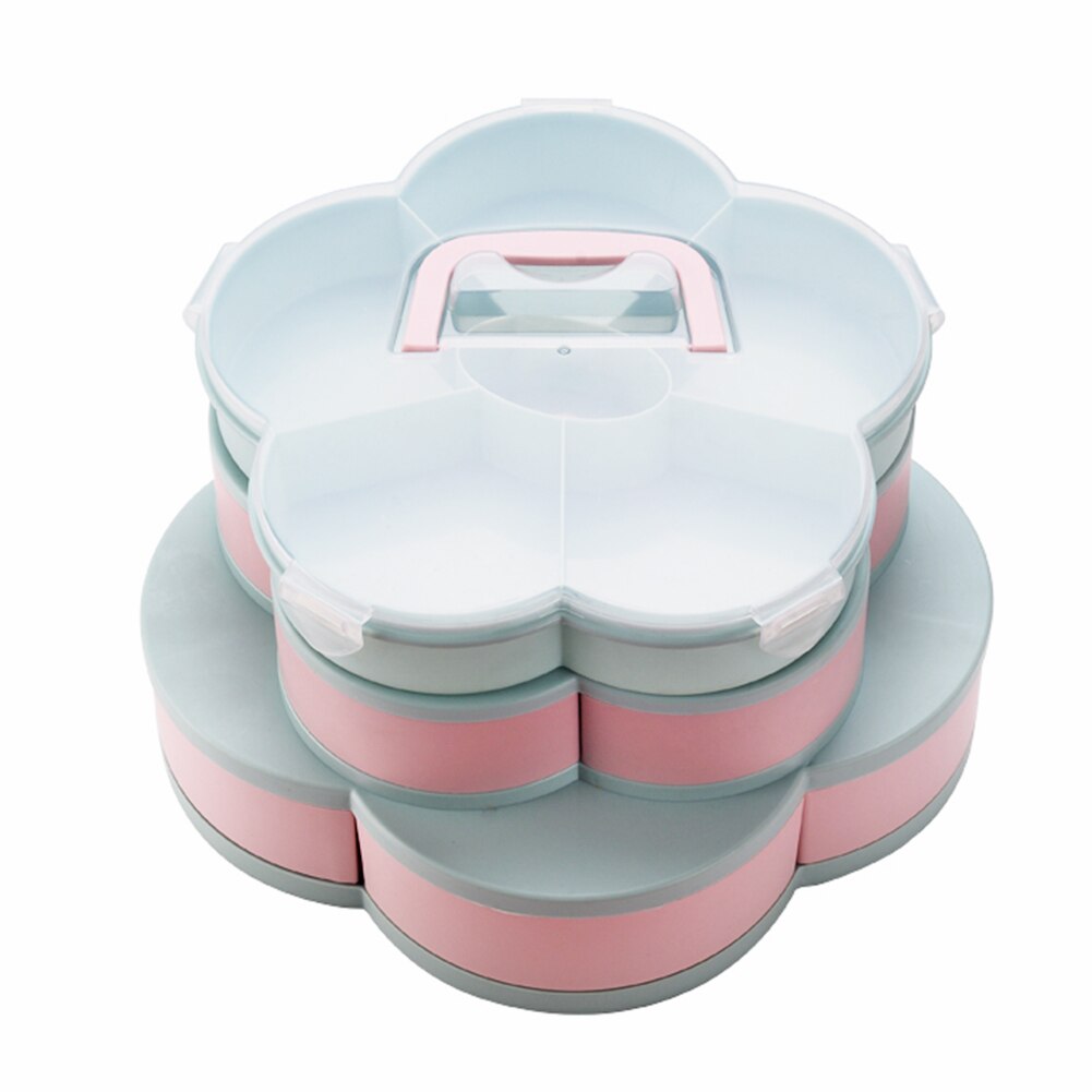 Bandeja giratoria para dulces con forma de pétalo de tres pisos, caja de almacenamiento de alimentos, platos de dulces de boda, organizador de compartimentos para frutas secas: Azul