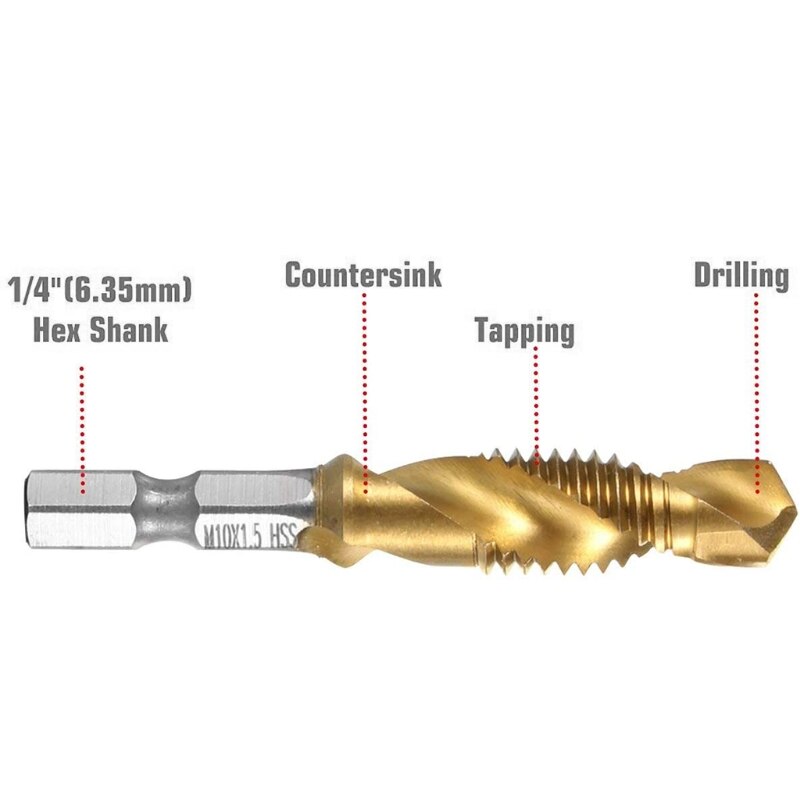 Screw Tap Metric 6PCs Drill Bit Boren Hex Shank voor het snijden van zachte metalen(6PC Metric 4341 Compound Tap