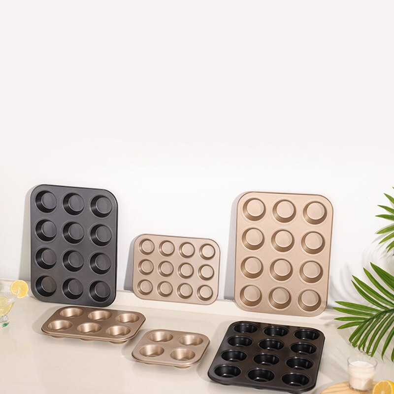 4/6/12 Cup DIY Cupcake Pan Muffin Tray Cupcake Mold Non Stick Bakeware Biscuit Pan Microwave Cake Mold Carbon Steel Baking Tray