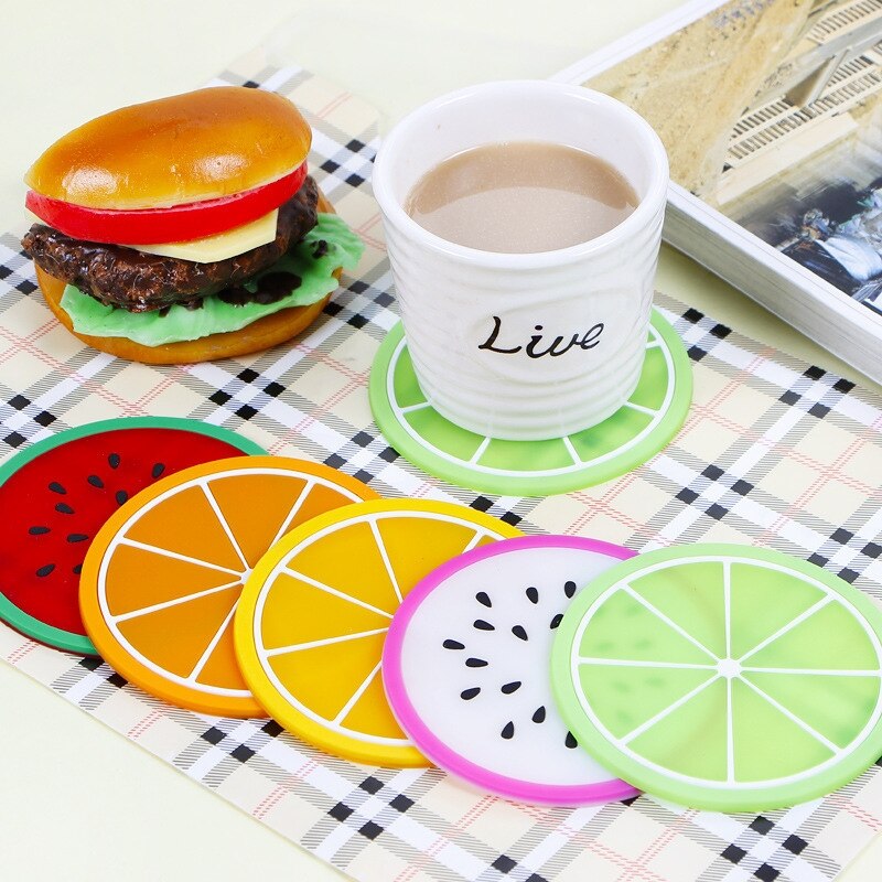 Fruit Shape Coaster Cup Pads Silicone Insulation Mat Drink Holder Watermelon Kiwi Fruit Lime Mango Orange Carambola