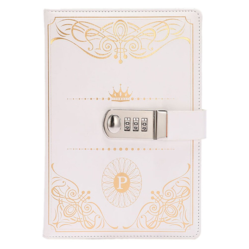 1PC Vintage Style PU Cover Diary Notebook Journal Notepad With Code Lock Vintage Secret Book European Luxury Lock Notebook: White