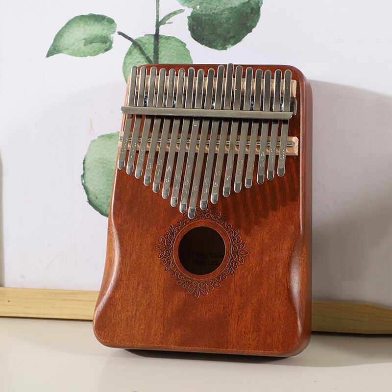 Kalimba 17 Keys Thumb Piano Mahogany Mbira Body Musical Instruments Handguard Wood Kalimba Piano Music Box: Flower Brown