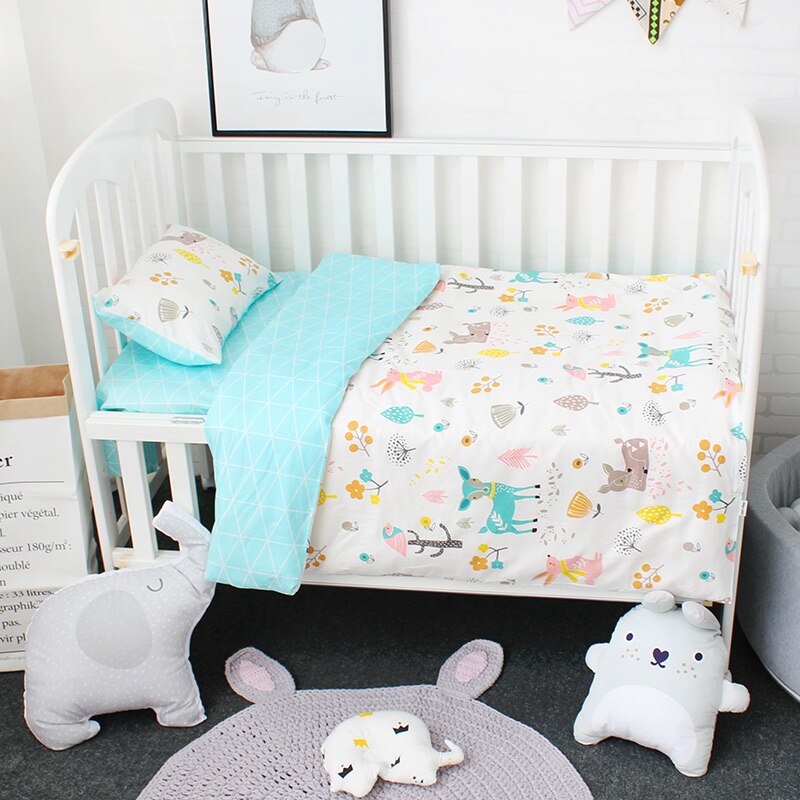 3 stk sæt baby sengetøj sæt inkluderer dynebetræk fladt ark pudebetræk ren bomuld tegneserie mønster baby sengelinned sæt krybbe kit