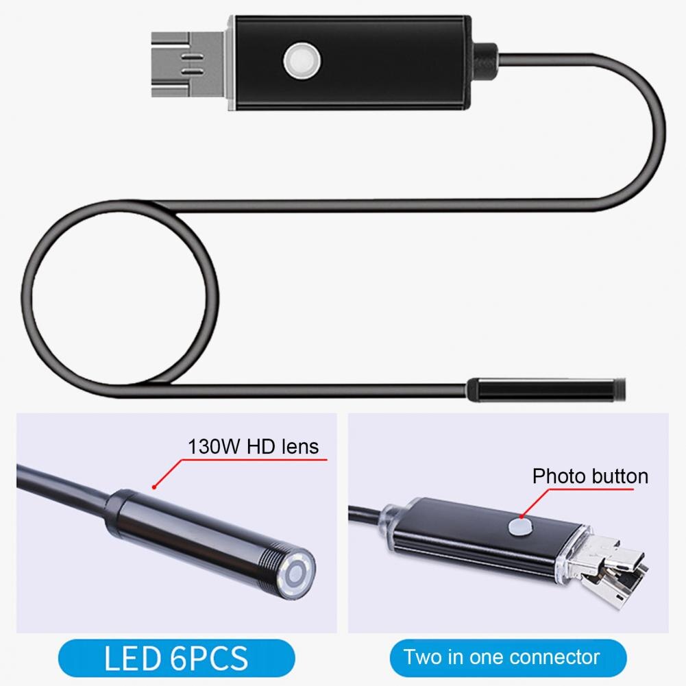 AN99 Endoscope Camera Borescope 2-in-1 Interface 7mm Flexible Wire MP4 1m/2m/5m/10m Cable Endoscope Video Inspection for Tablet