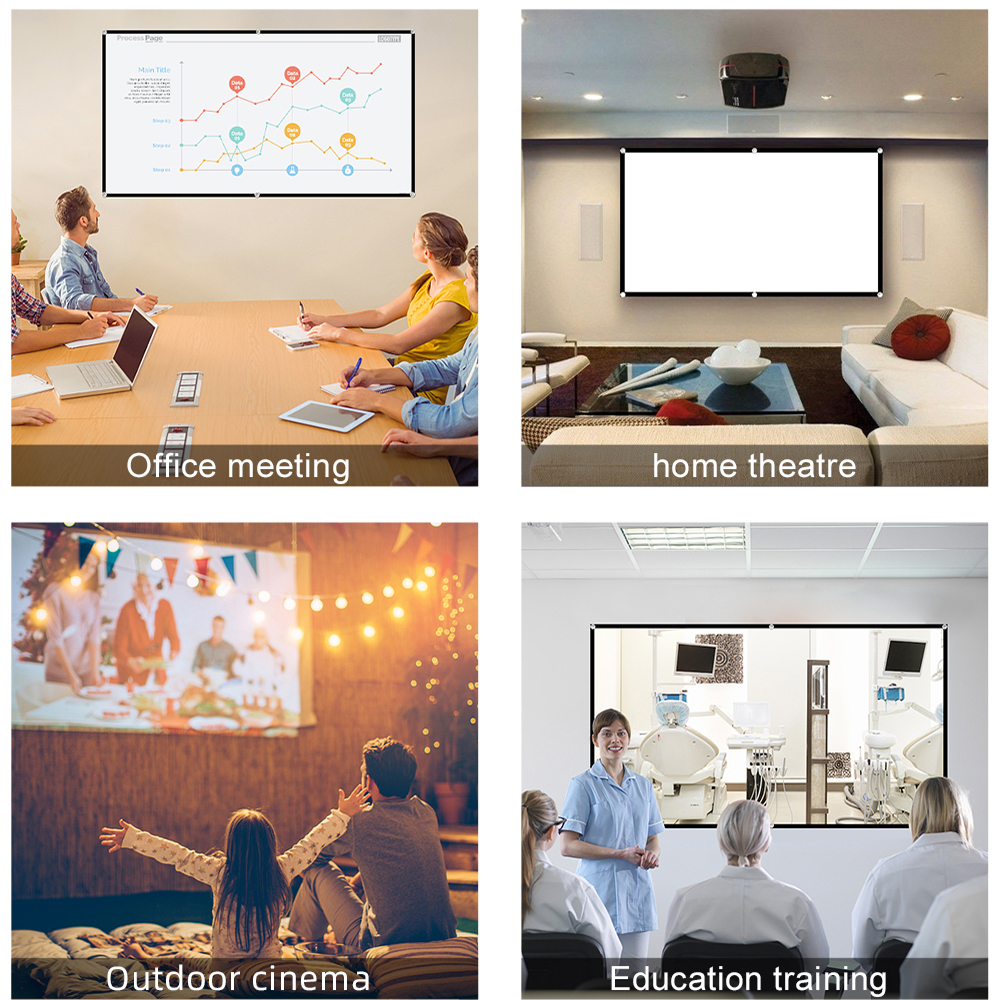 Pantalla de proyector plegable portátil para interiores y exteriores, pantalla de proyección suave de 60-200 pulgadas, alta densidad, blanca, menos pliegues, 16:9