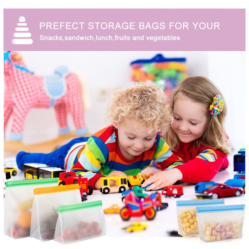 PEVA Food Storage Containers Reusable Silicone Fresh Bags Moistureproof Refrigerator Vacuum Sealed Bag For Sandwich Snack Fruits