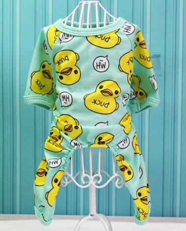 Cute Duck Dog Pajamas Cotton Small Dog Clothes Chihuahua Yorkie Bichon Pug Costume Puppy Clothing for Dog Jumpsuit: L / Green