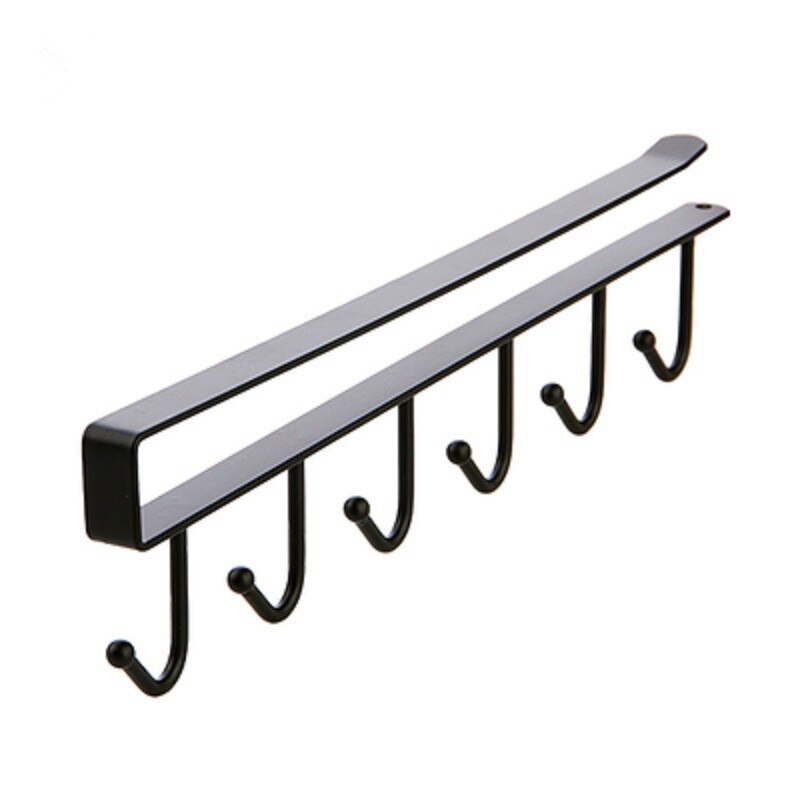 Colgador de 6 ganchos para taza, utensilios de cocina, soporte para colgar pesado en blanco y negro, estantería de almacenamiento, organizador de accesorios de cocina