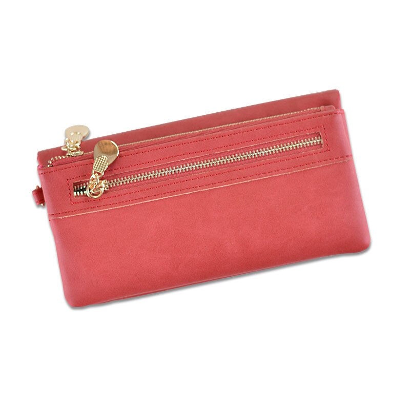 Women's Long Wallet Female High Capacity Double Zippers Clutch Purse Wristlet Women's Purse Long PU Leather: Red