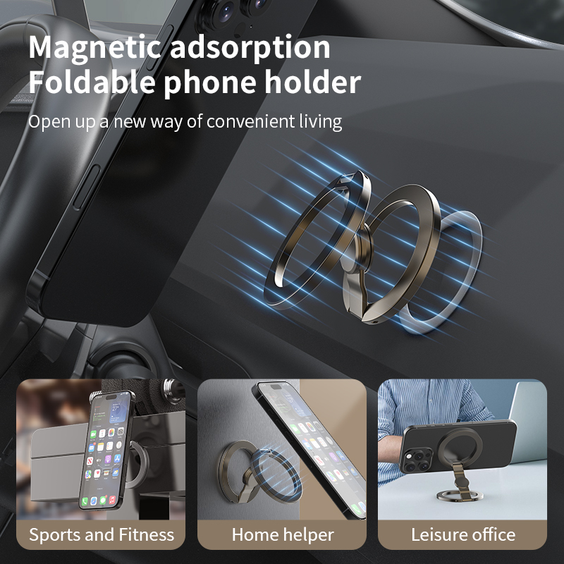 Uchwyt na telefon z żyroskopem na opuszku palca 360 ° Magnetyczny uchwyt na telefon z obrotową podstawą, dwustronny magnetyczny wspornik robić iPhone'a, mocowanie robić ściany lub szkła.