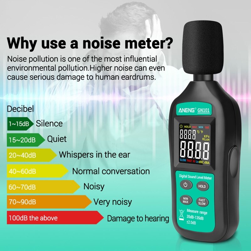 GN101 Digitale Noise Meter Meting 35-135 Db Intelligente Sound Level Meter Decibel Monitor Logger Diagnose-Tool