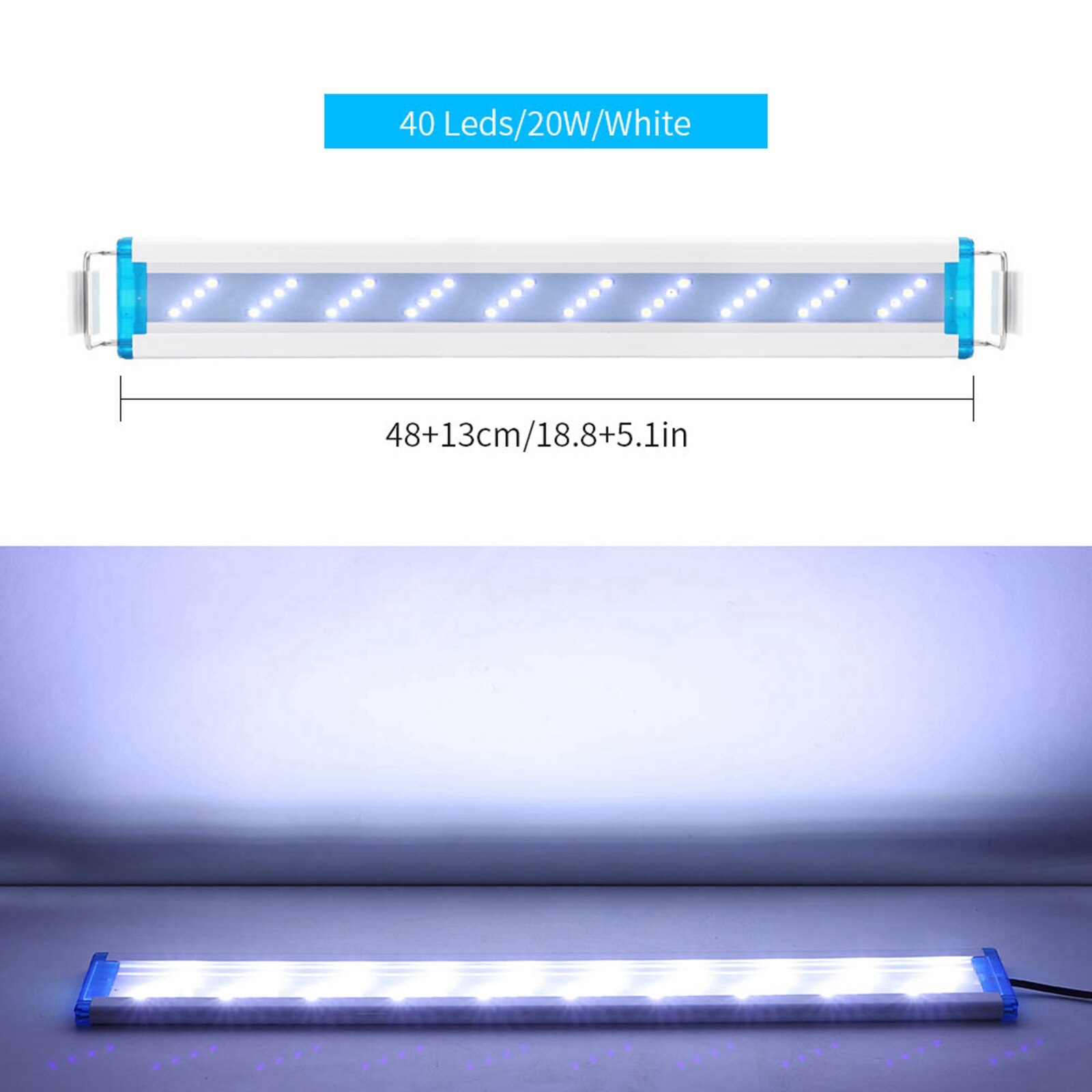 Aquarium LED Light Super Slim Fish Tank Aquatic Plant Grow Lighting 18-48cm Clip on Bracket Lamp For Marine Reef Aquarium: White 48cm