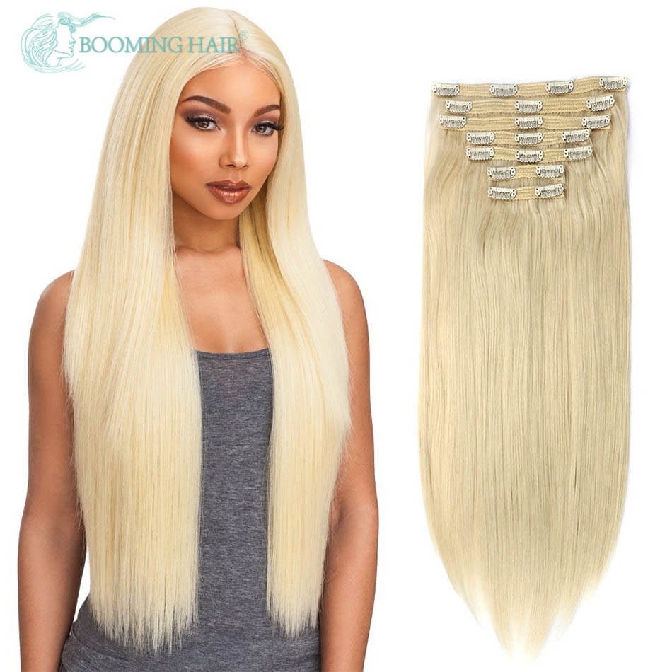 Clip In Hair Extensions Lange Rechte 140G 24 Inches Hoge Temperatuur Fiber Haarstukje Zwart Bruin En Blond Kleur Voor kiezen