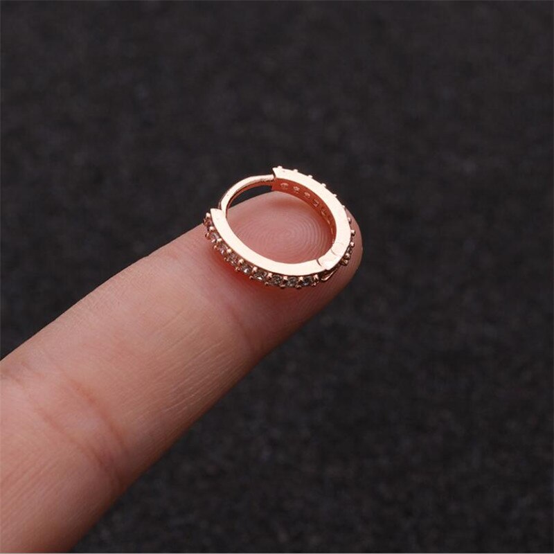 6 8 10mm 1pc mix color Stainless Steel Barbell round Cz Hoop Cartilage Helix Daith Rook Lobe Earring Circle Ear Piercing Jewelry: rose gold / 6mm