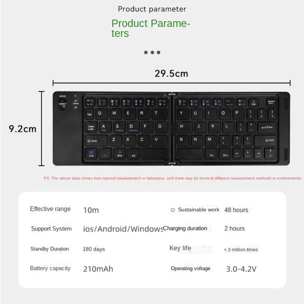 Leichte, faltbare bluetooth-tastatur, wiederaufladbar, komfortabel, kabellos, Notizbuch-tastatur, tragbar, ultradünn