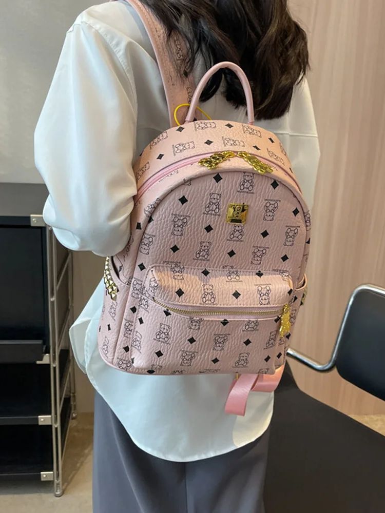 Dames Leren Rugzak Grote Tablet Beige Rugzak Luxe Tassen Vrouw Bruine Luxe Rugzak Meisje Roze Verzameltas: Roze