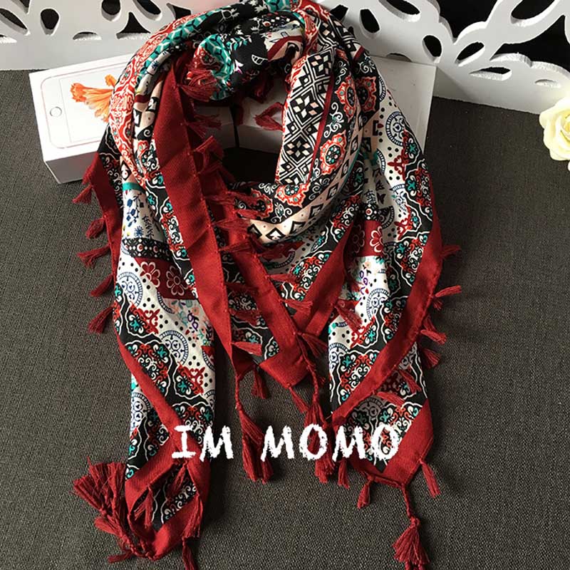 Etnisk geometri stil mærke firkantet kvast bomuldstørklæde hijab sjal til kvinder foulard bandana og pashmina 110*110cm: 2