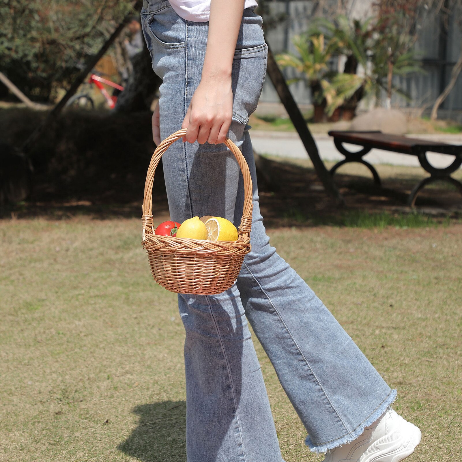 Picnic Basket Hand Made Wicker Basket Flower Basket Shopping Storage Hamper And Handle Wooden Wicker Fruit Basket
