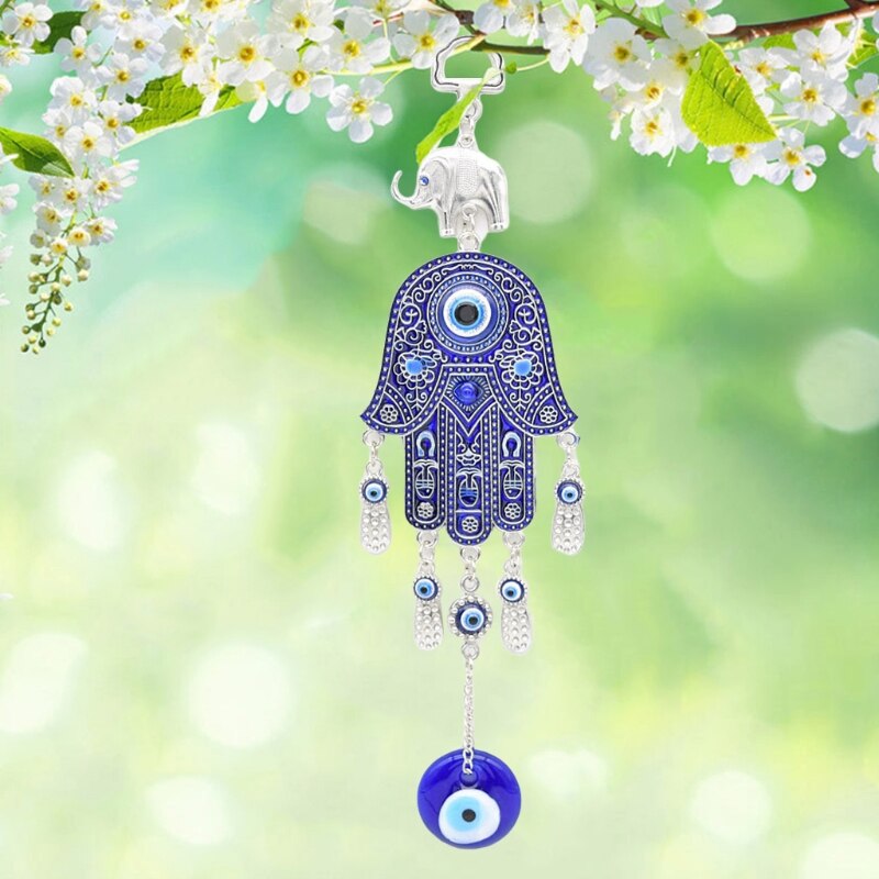 MYSTIC JEWELS Kristal tegen het boze oog, blauw en wit, groot Turks oog, ca. 12 cm, met gat, geluksbrenger om aan de muur te hangen (Gouden