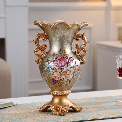 Luxury European Resin Vase Stereoscopic Dried Fowers Arrangement Wobble Plate Living Room Entrance Ornaments Home Decorations: C