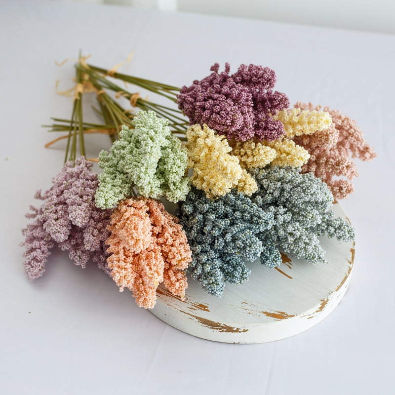 6 stk/pakke kunstig vanilje mini skum bær spids kunstige blomster buket til hjemmet plante vægdekoration korn plantebunke