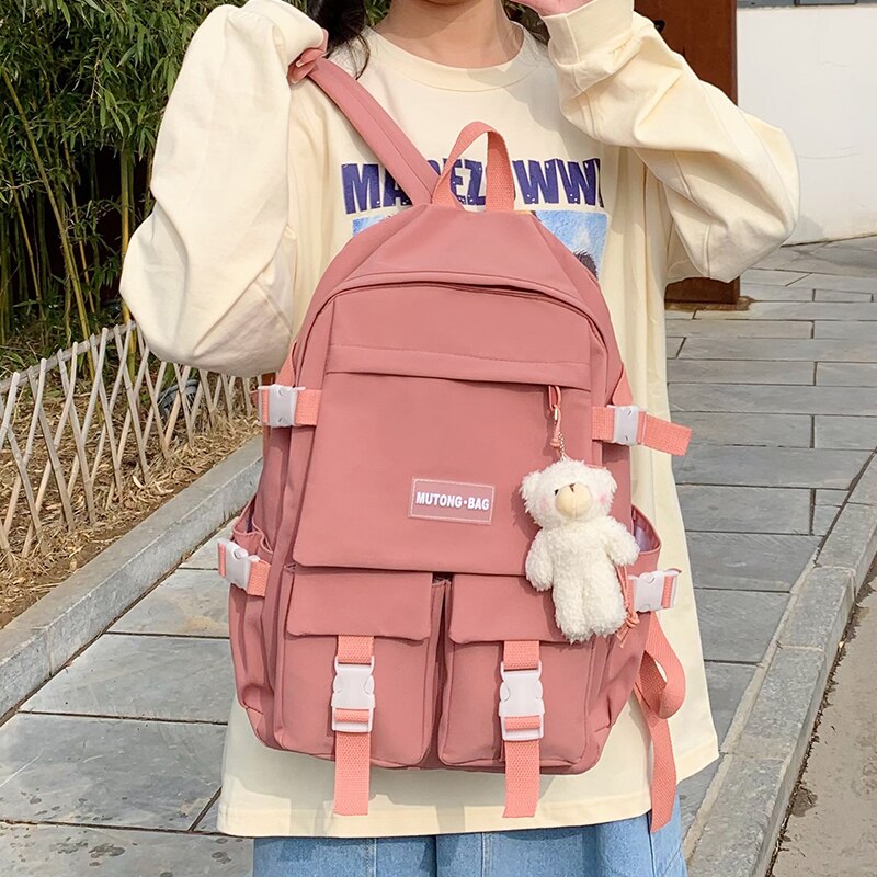 Myvision 2022 Eenvoudige Meisjes Nylon Rugzak Studenten Schooltas Japanse Rugzak Vrouwelijke Laptop Schoudertas: pink / only Backpack