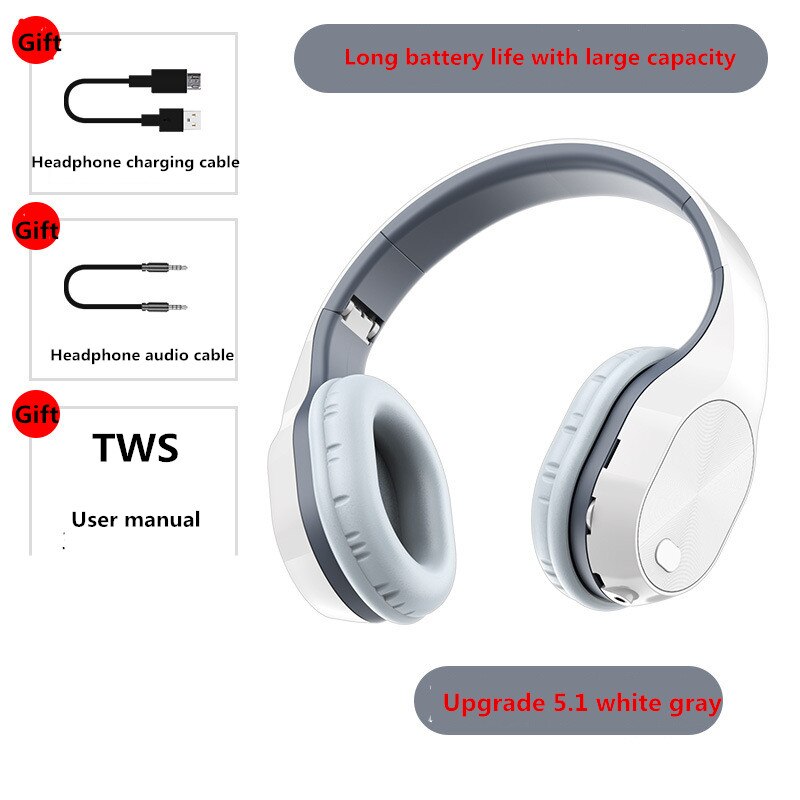 Casque d'écoute Bluetooth Tws 5.1 Audifonos sans fil écouteurs 9D Microphone de jeu antibruit Auriculares casque filaire: T5 white gray