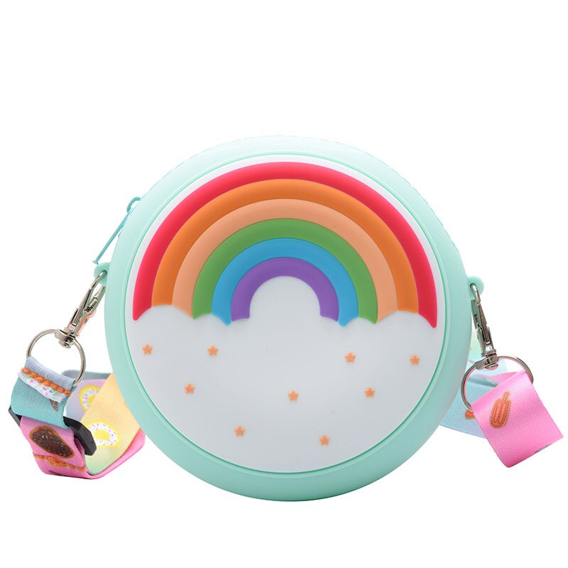 Donut Ronde Crossbody Bag Kid Peuter Meisje Kinderen Schouder Handtas Verstelbare Riem Reizen Regenboog Gedrukt Pocket Pack: Blue rainbow