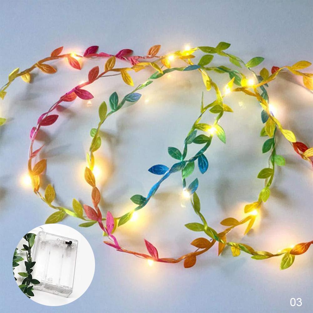 Bittesmå blade krans fe lys led kobbertråd batteri streng lys til bryllup skov bord jule hjemme fest dekoration: Farverige blade / 5m