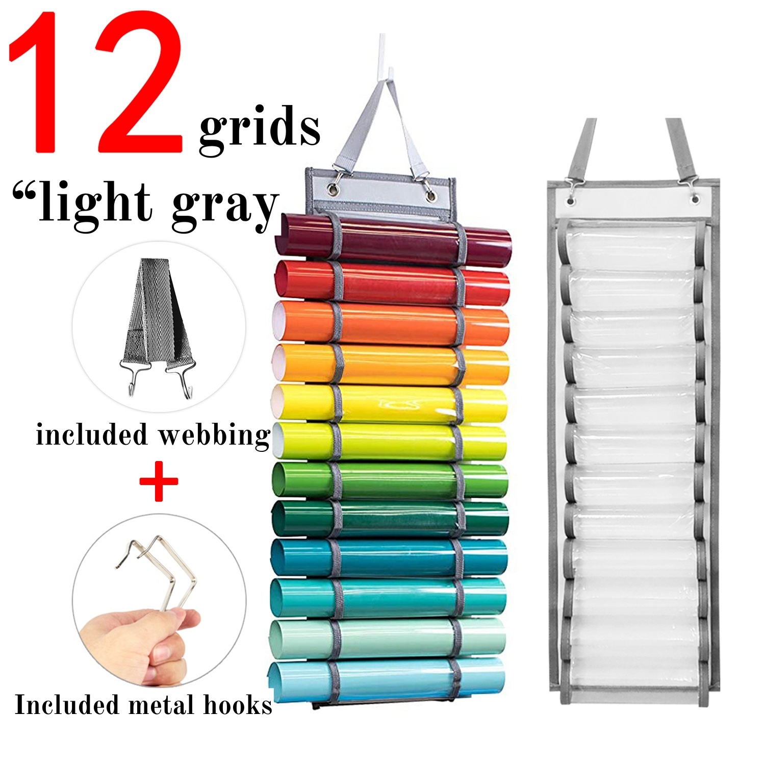 Vinyl Roll Holder Vinyl Storage Organizer Hanging Bag Wall Mount Craft Vinyl Roll Organizer Rack Behind Door Hanging Bag: GRAY