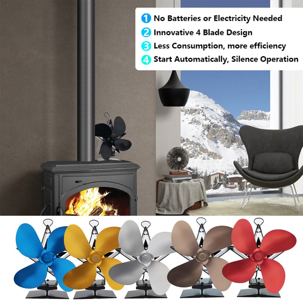 Premium pejs termodynamisk ventilator aluminiumoxidblade ultra stille varm pejsventilator termisk strømventilator sort icoco brændeovn