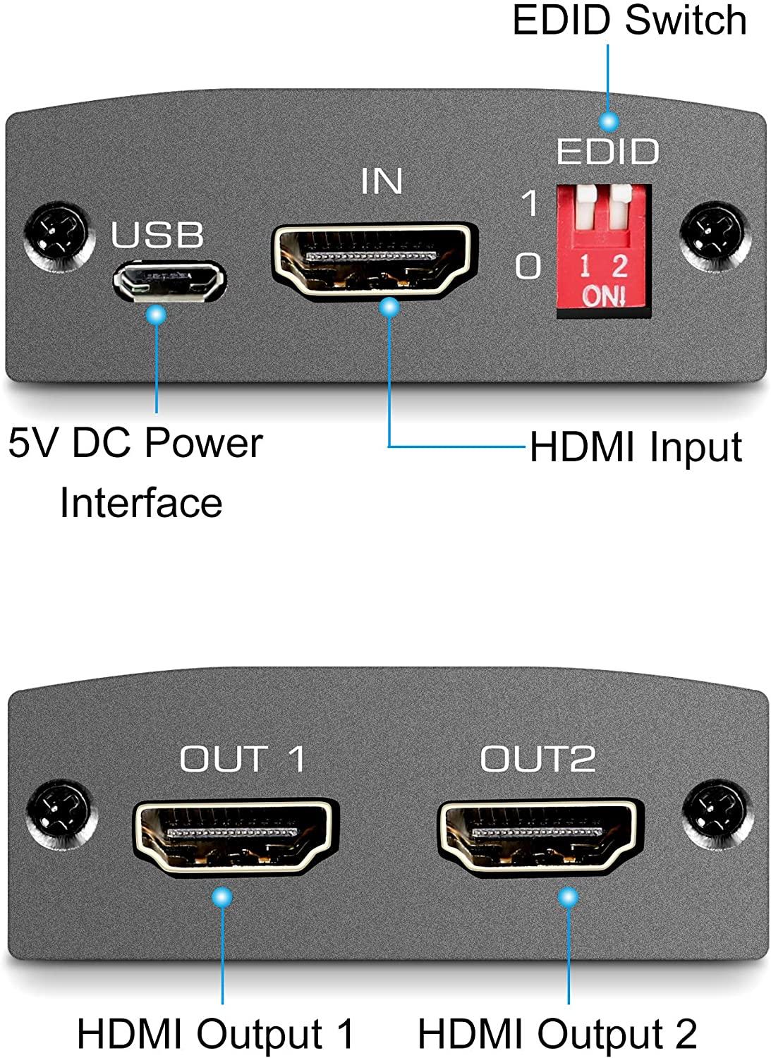 HDMI Splitter 1 in 2 Out with Manual EDID Management Support 4K@30HZ 1080P 3D【Only Copy, do not provide 2 different outputs】