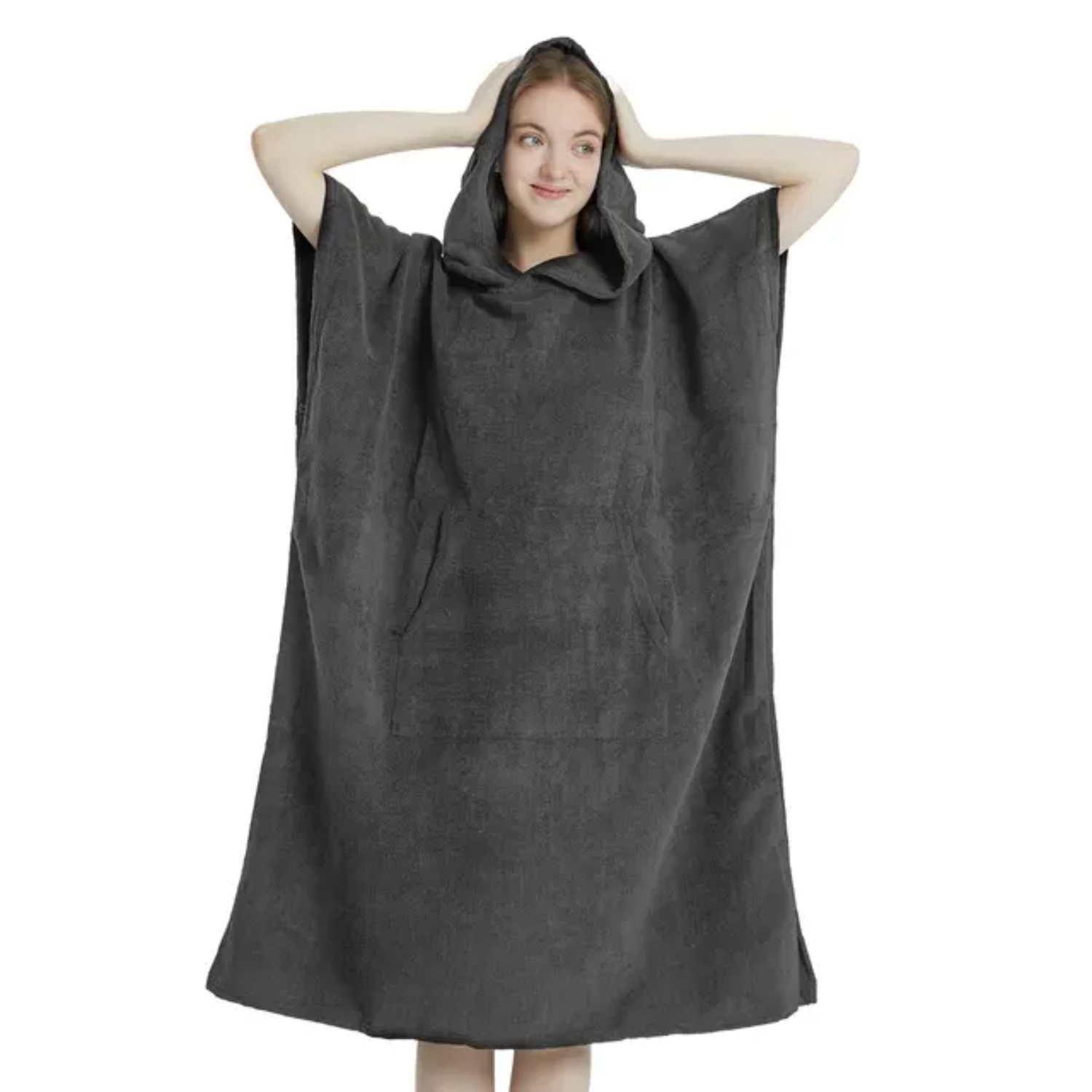 Sneldrogende microvezel surfponcho-handdoekhoodie voor volwassenen: Donkergrijs