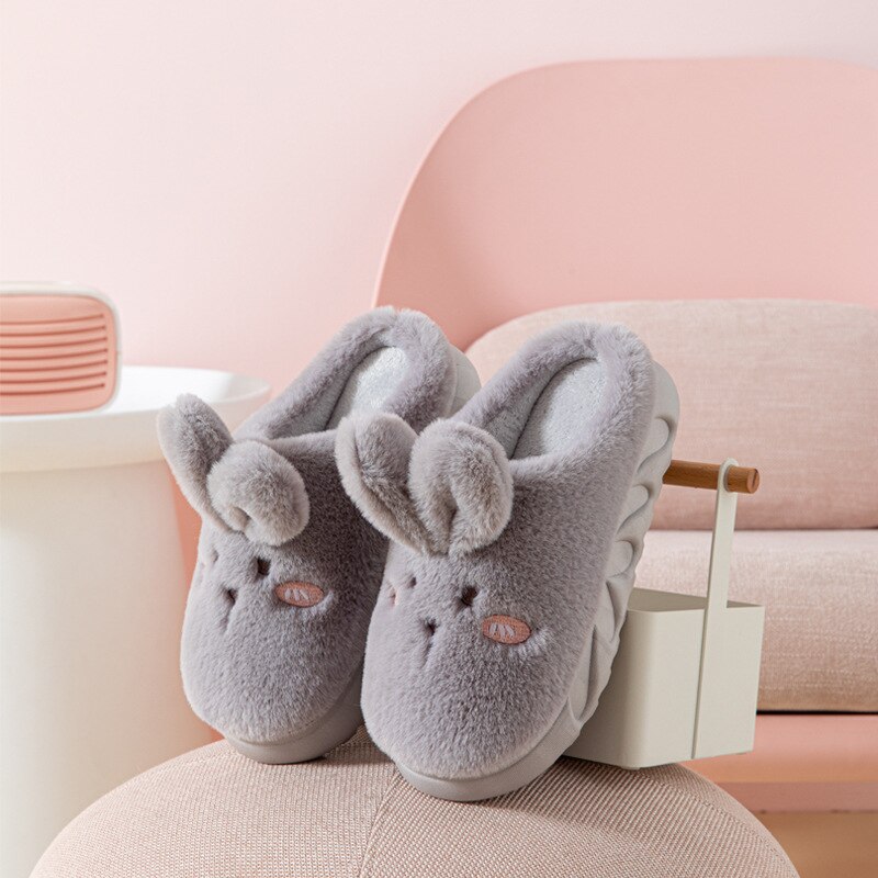 Winter Vrouwen Thuis Katoen Slippers Indoor Gezellige Zachte Glijbanen Schattige Konijn Oor Platform Schoenen Cartoon Bunny Antislip slippers: Gray / 40-41