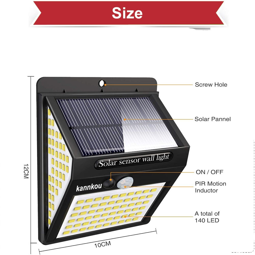 KANNKOU Solar Lights Outdoor 2/4/6PC 150LED PIR Motion Sensor IP65 Waterproof Outdoor LED Wall Light