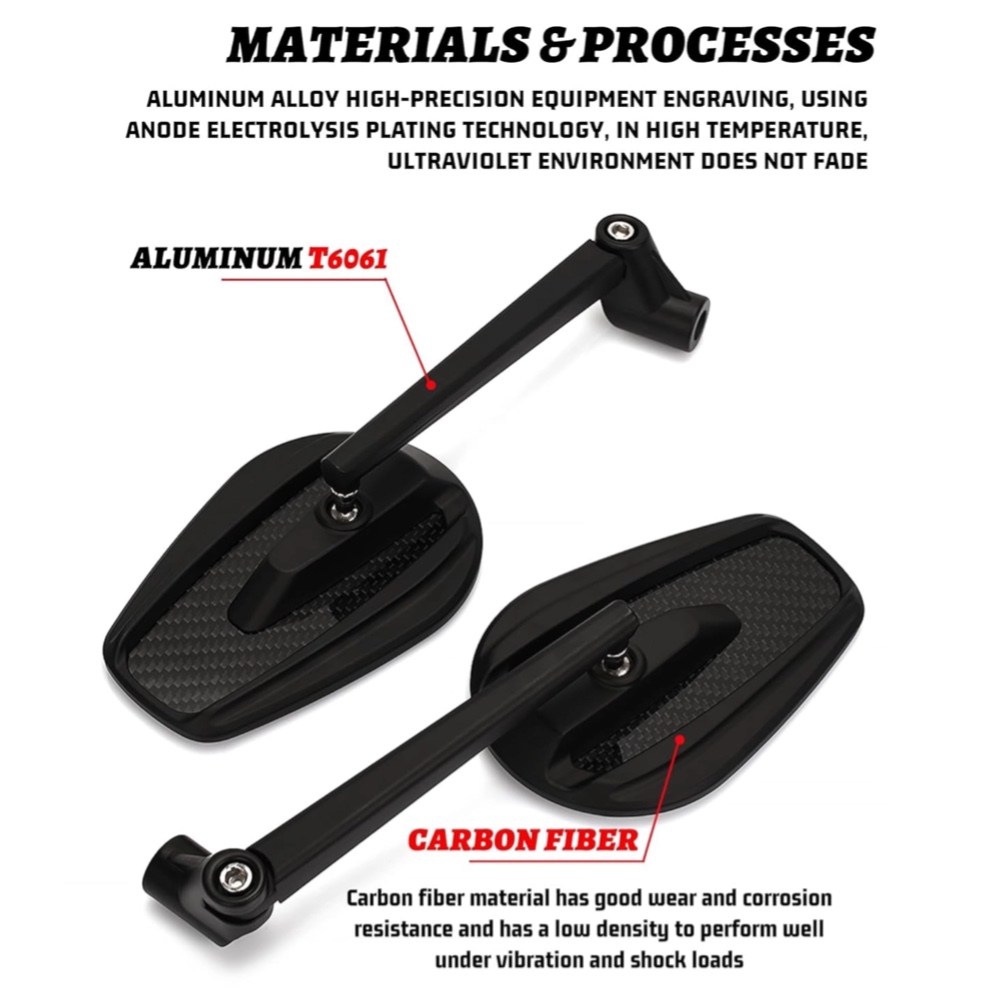 Universele motorfiets koolstofvezel stuurspiegel 8 mm 10 mm achteruitkijkspiegel zwarte spiegels geschikt voor scooter straat crossmotor quad