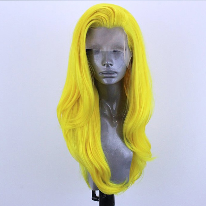 WEBSERWIGS Long Yellow Natural Wave Wig Glueless Heat Resistant Fiber Hair Synthetic Lace Front Wigs for Women