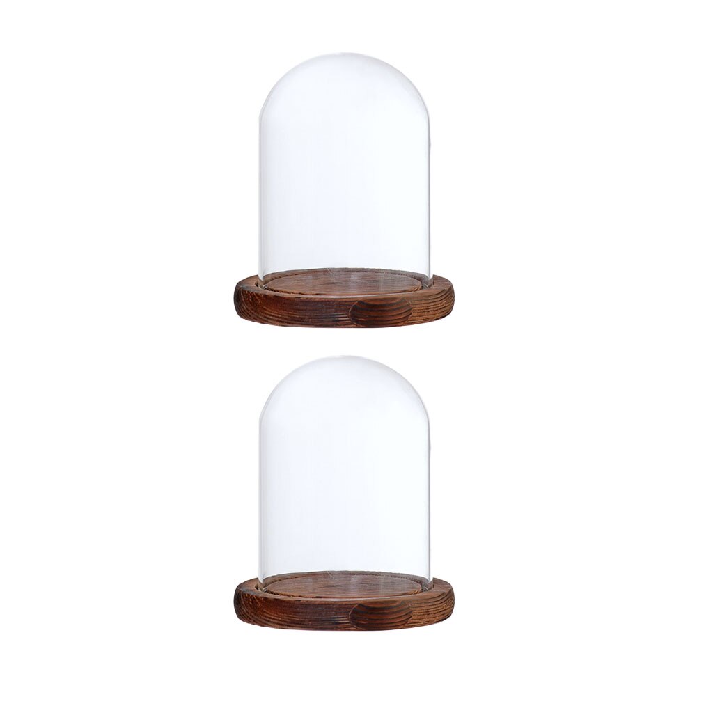 Cúpula de cristal transparente con Base de madera para decoración, soporte de exhibición para centro de mesa de boda en casa, color marrón, 9x12cm, 2 unidades