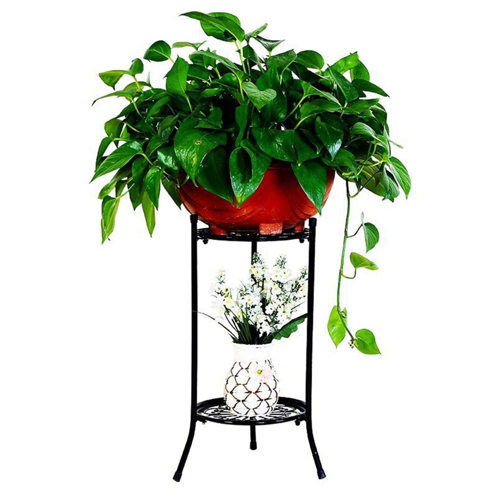 2 Holder Flower Stand Metal Plant Pot Stand Flower Display Shelf Garden Patio Home Outdoor Black Flower Tray Home Decoration