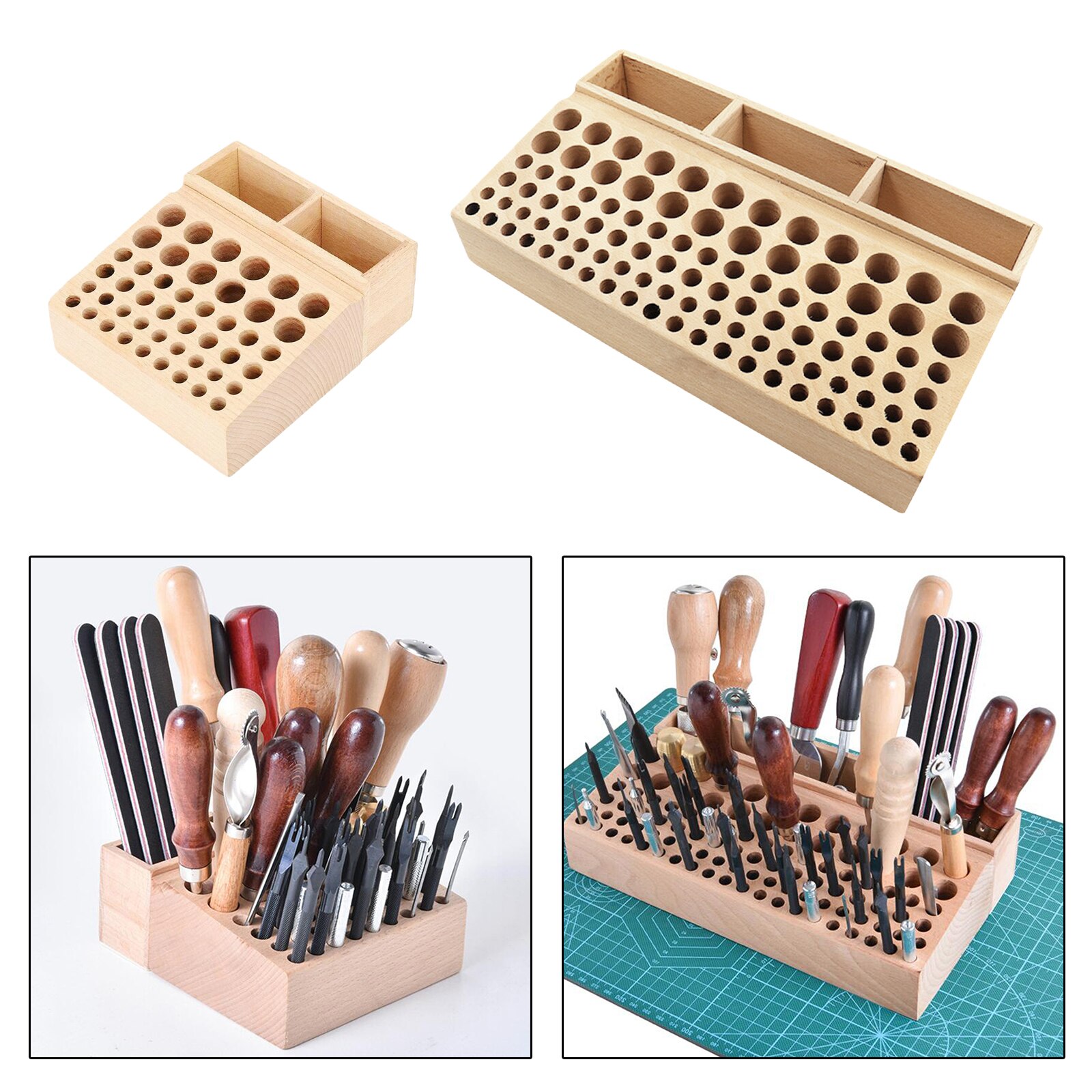 Wooden Leather Craft Tool Holder Organizer Leather Stamping Punching Tools Storage Box Shelf