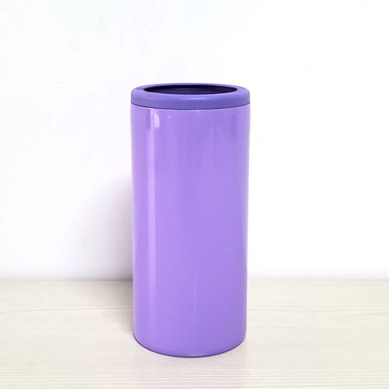 product 12oz Double wall 304 stainless steel thermos insulated vacuum beer cooler,Skinny Can Cooler: Purple