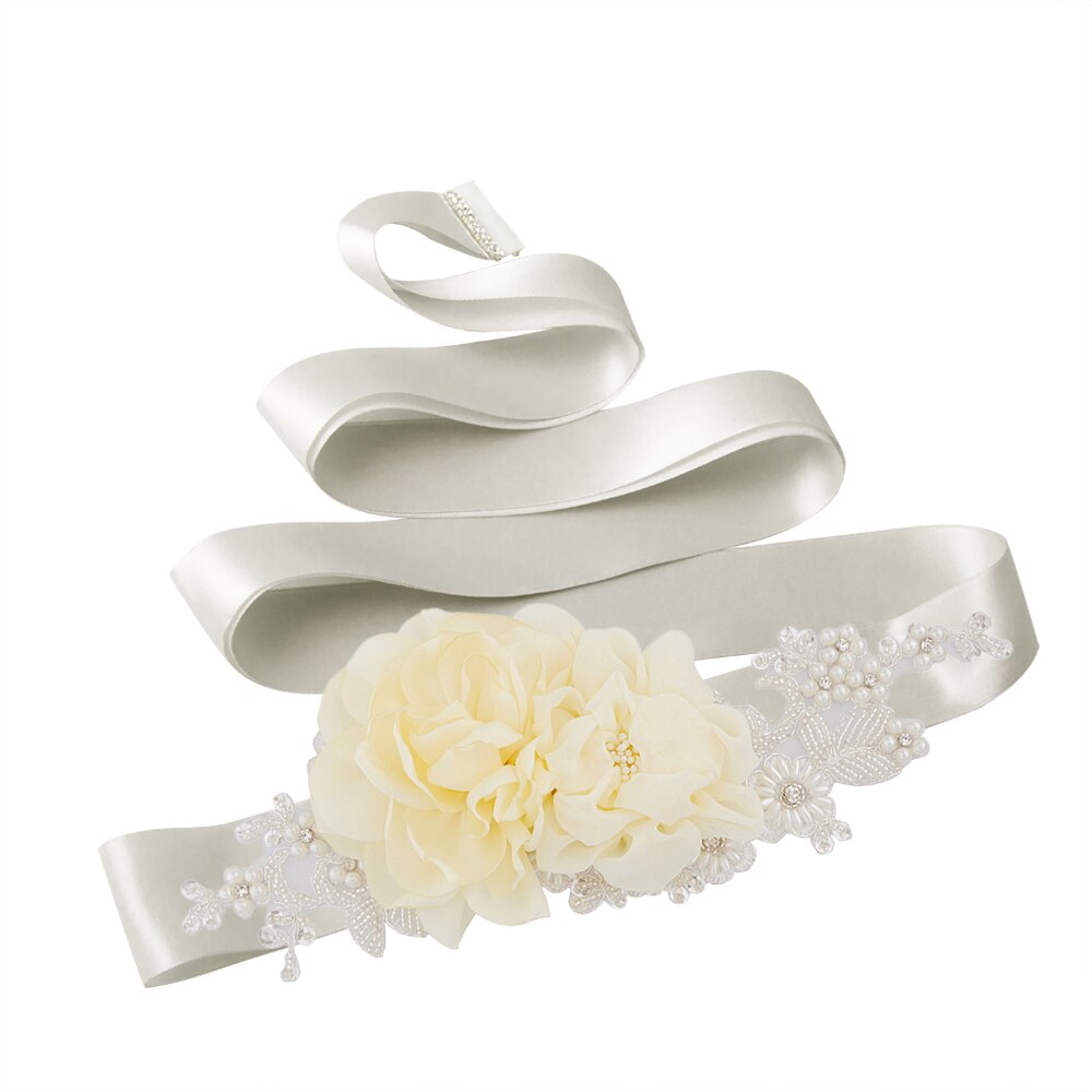 Zms 172 bloemenriem voor bruiloft, lange feestjurk, zwangerschapsjurk, kralenriemen, blauwe bruidsaccessoires, damesriemen: Zilvergrijs