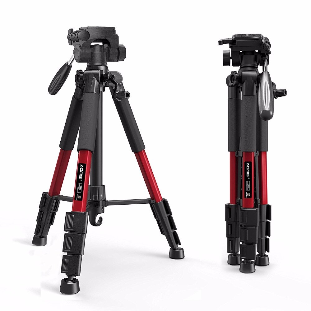 Zomei tripod  q111 bærbar rejse aluminium kamera stativ tilbehør stativ med pan hoved til canon dslr kamera: Rød