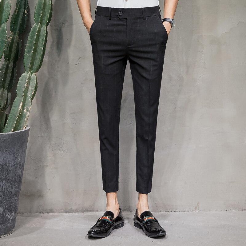 Pants Mens Plaid Checkered Pants Perfume Men Dress Pants Slim Fit Pantalon Hombre Vestir Summer Casual Mens Trousers Office