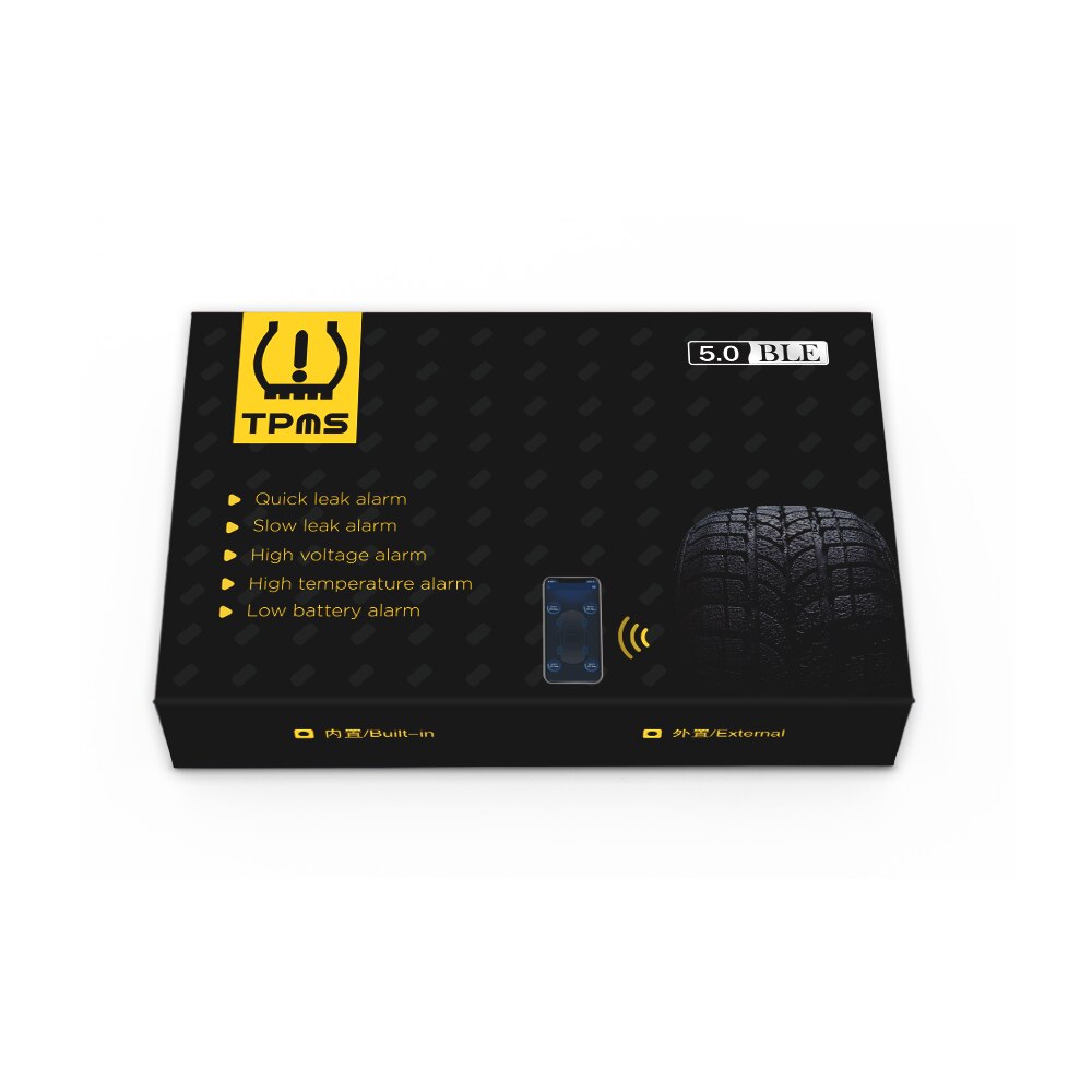 Bluetooth 5.0 TPMS Sensor for IOS Android Mobile Phone APP Monitoring Internal Real Time Alarm Monitor Compatible for Multi-Cars